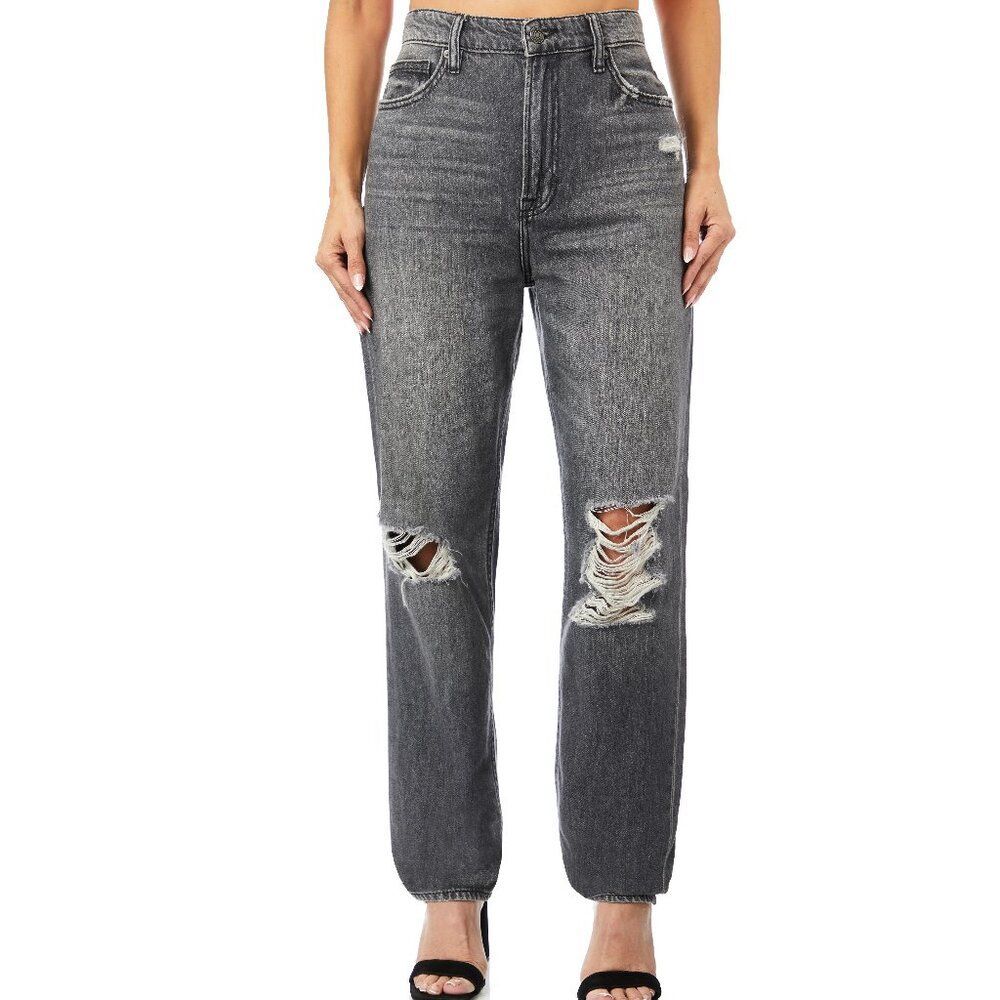 Hidden Zoey Mom Tapered Jeans Ripped High Rise Gray Busted Knee Size 25